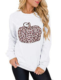 Women Long Sleeve Leopard Pumpkin Sweatshirt Halloween Pumpkin Shirt