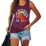 in A World Where You Can Be Anything Be Kind Sleeveless Shirt for Women Sunflower Tank Top