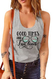 Women Summer Beach Vacation Sunglasses Tank Good Times and Tan Lines Tees Tops