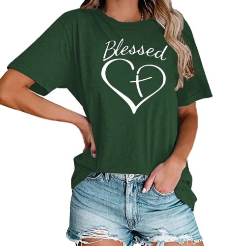 Women Blessed Heart T-Shirt Christian Tees