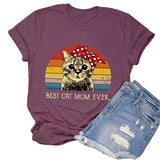 Women Vintage Best Cat Mom Ever T-Shirt Retro Gift Tee for Cat Lover