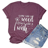 FZLYE Some See A Weed Others See A Wish Letter Print Graphic T-Shirt Dandelion Graphics Short Sleeve Tees