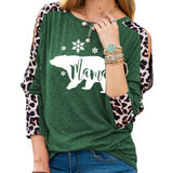 Women Mama Bear Fashion Shirt Leopard Print Long Sleeves Christmas Blouse