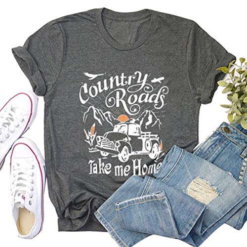 Country Roads Take Me Home T-Shirt for Women Old Vintage Truck T-Shirt