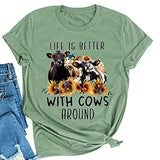 Women Life is Better with Cows Around T-Shirt Sunflower Cow Heifer T-Shirt