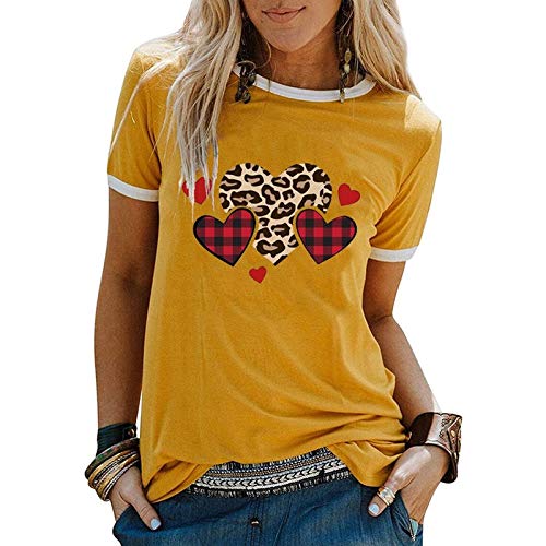 Women Buffalo Plaid & Leopard Heart T-Shirt for Valentine's Day