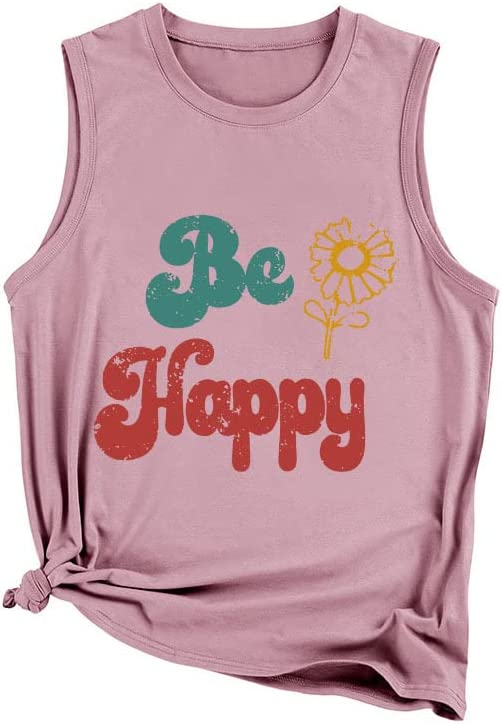 Women Be Happy Sunflower T-Shirt Inspirational Happiness Graphic Tees