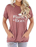 Women Mama Bear T-Shirt Blouse with Pockets