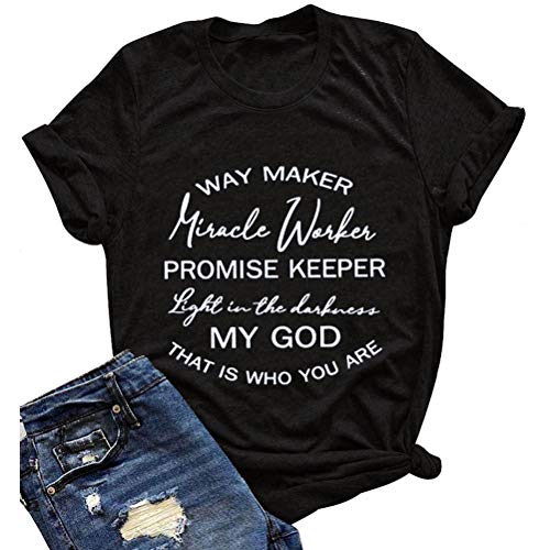 FZLYE Womens Way Maker Miracle Worker Promise Keeper Light in The Darkness My God T-Shirt Tank Graphic Tees Tops