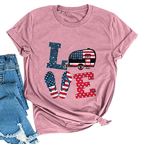 Women American Flag Shirt Love T-Shirt