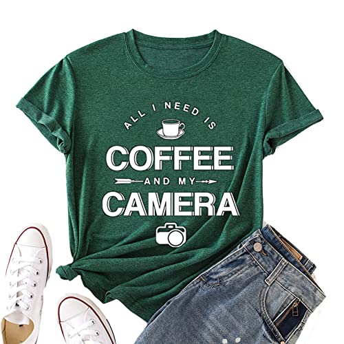 Women Coffee and My Camera T-Shirt Coffee Graphic Shirt