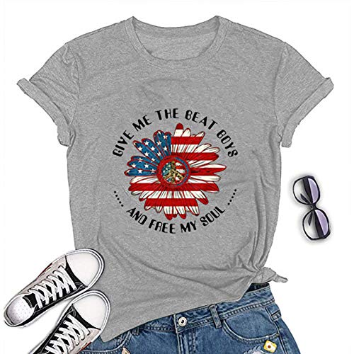 Women Hippie American Flag Sunflower T-Shirt Give Me The Beat Boys and Free My Soul Shirt