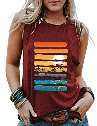 Women Sunshine Sunset Lake Beach Graphic Tank Tops