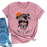 Women Salty Lil' Beach Women Skull T-Shirt Beach Graphic Shirt for Women