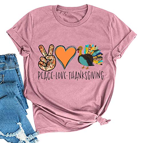 Peace Love Thanksgiving T-Shirt for Women Turkey Shirt