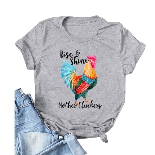 Rise & Shine Mother Cluckers Cute T-Shirt Graphic Shirt for Women