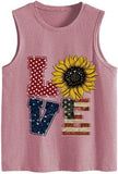 Love American Flag Sunflower Tank for Women Independence Day 4th of July Party Shirt