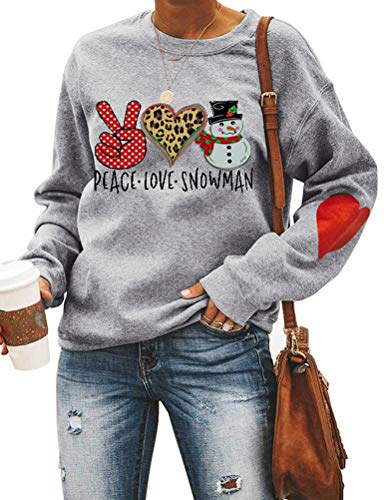 Women Long Sleeve Peace Love Snowman Sweatshirt Christmas Shirt