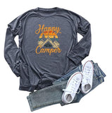 Women Happy Camper Camping Hiking Travel Shirt Long Sleeve Blouse