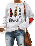 Women Long Sleeve Buffalo Plaid & Leopard Leaves Thankful Sweatshirt Thanksgiving Shirt