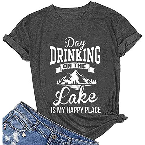 Women Day Drinking On The Lake is My Happy Place T-Shirt Day Drinking Shirt