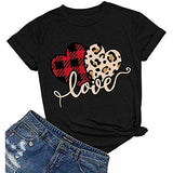 Women Buffalo Plaid & Leopard Love T-Shirt Valentine's Day Shirt