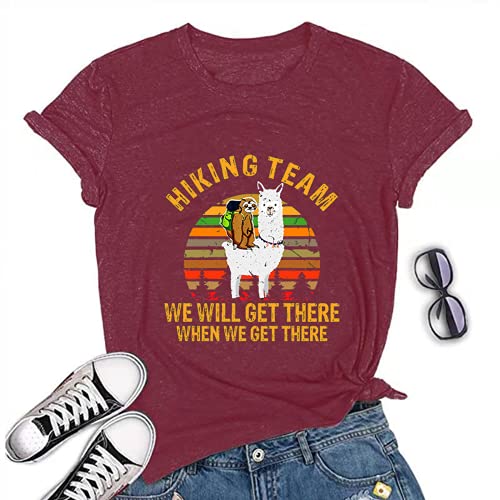 Women Sloth Llama Hiking Team T-Shirt Funny Llama Sloth Graphic Shirt
