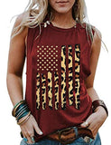 Women Leopard American USA Flag Patriotic Tank 4th of July Tank Top for Women