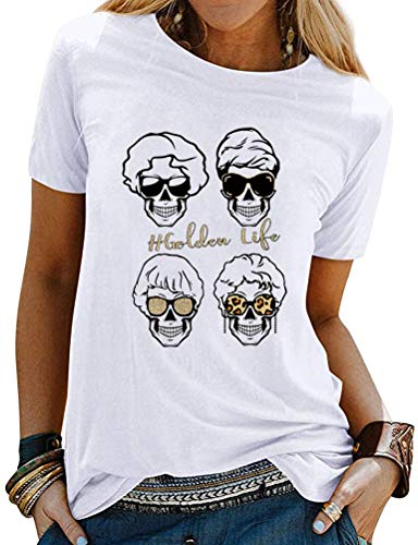 Women Golden Life Leopard Skull Sunglasses T-Shirt