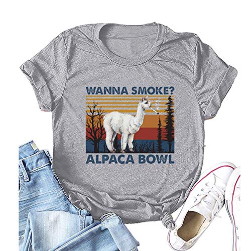Women Wanna Smoke Alpaca Bowl T-Shirt Vintage Alpaca Bowl Graphic Shirt