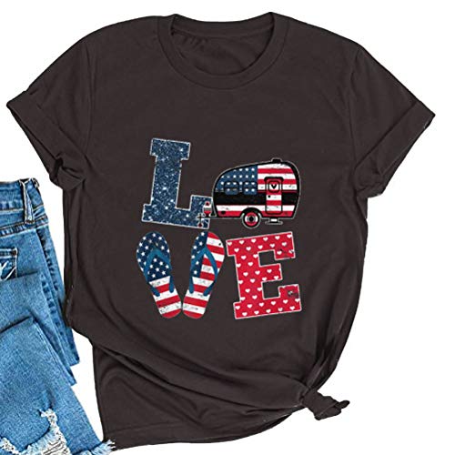 Women American Flag Shirt Love T-Shirt