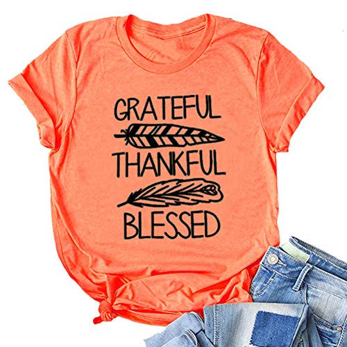 Women Thankful Grateful Blessed T-Shirt Thanksgiving Shirt