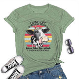 Living Life Somewhere Between Jesus Take The Wheel and Wish a Heifer Would T-Shirt Cow Shirt for Women