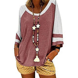 Women Blouse 3/4 Raglan Sleeves Striped Contrast Color Leopard Print Tunic Top for Women
