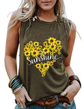 Women Sunshine Sunflower Heart Tank Top Graphic Shirt for Women
