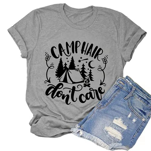 Women Camping Hair Don't Care T-Shirt Camping Gift for Women