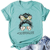 Camping Life T-Shirt for Women Messy Bun Glasses Shirt Woman Camper Shirt Camping Hair Shirt