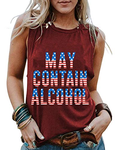 Women May Contain Alcohol Tank Top America Flag Shirt Drinking Shirt