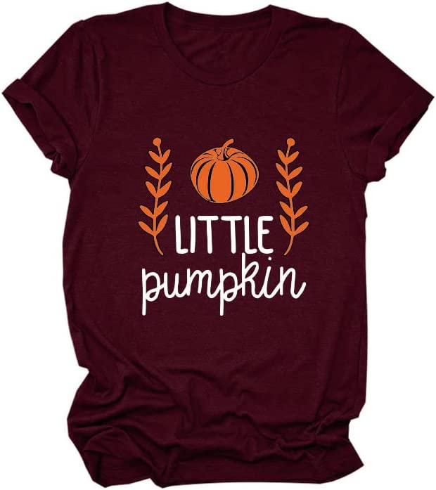 Women Little Pumpkin Shirt Short Sleeve Cute Halloween Tees