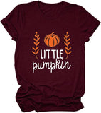 Women Little Pumpkin Shirt Short Sleeve Cute Halloween Tees