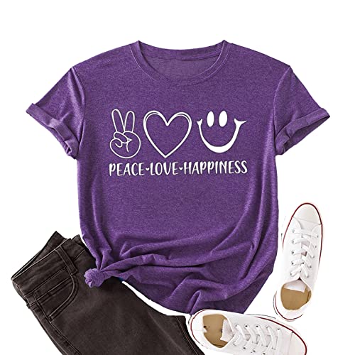 Women Peace Love Happiness T-Shirt Happiness T-Shirt Women Graphic Shirt