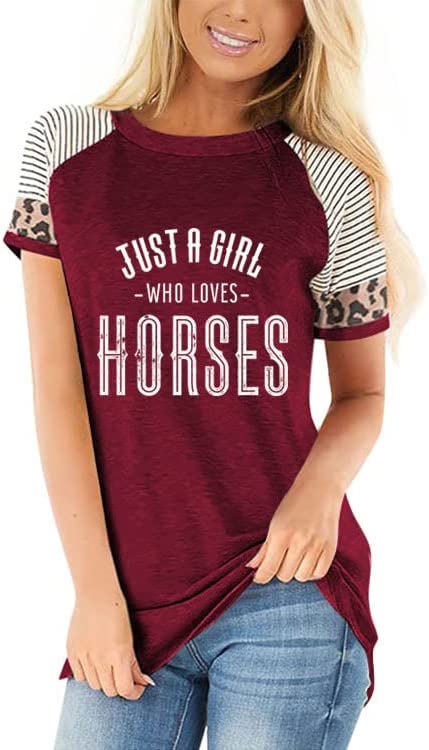 Horse Girl Farm Lover T-Shirt Women Just a Girl Who Loves Horses Tees Tops