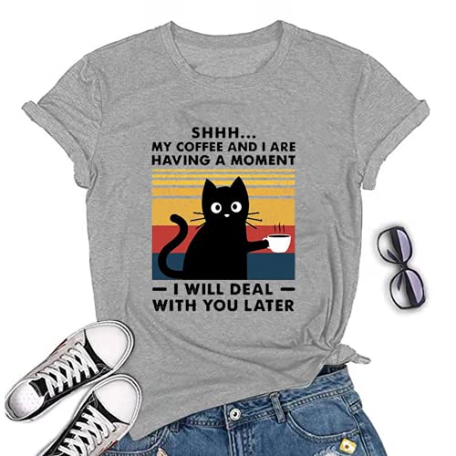 My Coffee and I are Having A Moment I Will Deal with You Later Vintage Cat T-Shirt for Women