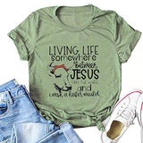 Women Living Life Somewhere Between Jesus take The Wheel Heifer T-Shirt