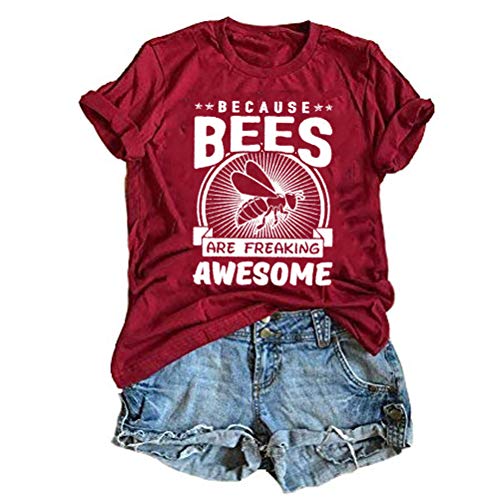 Women Because Bees are Freaking Awesome Bee Shirt Graphic T-Shirt Women Casual TopTee