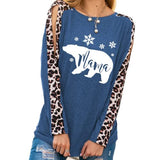 Women Mama Bear Fashion Shirt Leopard Print Long Sleeves Christmas Blouse