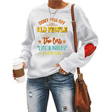 Women Long Sleeve with Heart Print Don't Piss Off Old People Sweatshirt Vintage Sweater