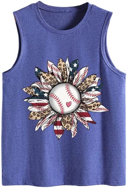 Women Baseball American Sunflower Tank Shirt