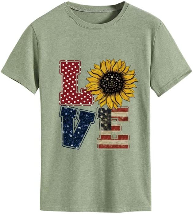 American Flag Love Shirt Women 4th of July Independence Day Tees Tops