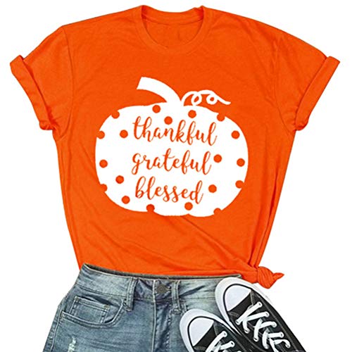 Women Thankful Grateful Blessed T-Shirt Pumpkin Shirt
